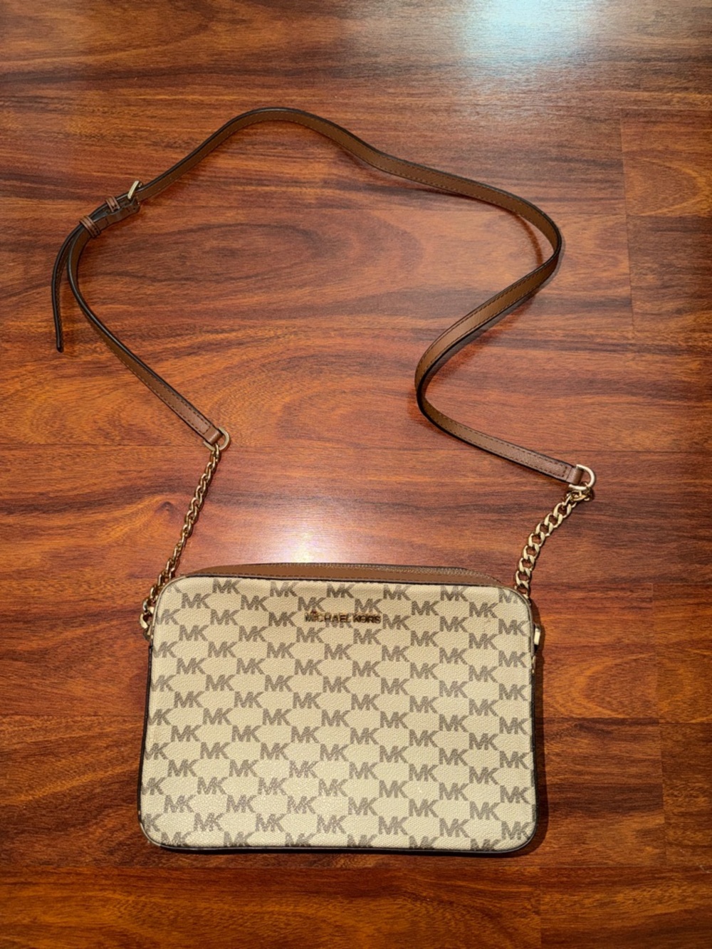 Michael Kors Beige Brown Signature MK Crossbody Bag